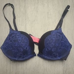 32C La Senza Black & Blue Lace Up 2 Cups Bra
